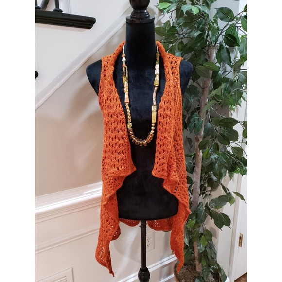 Rue 21 Womens Orange 100% Acrylic Sleeveless Open Front Cardigan Sweater Medium - Picture 1 of 9
